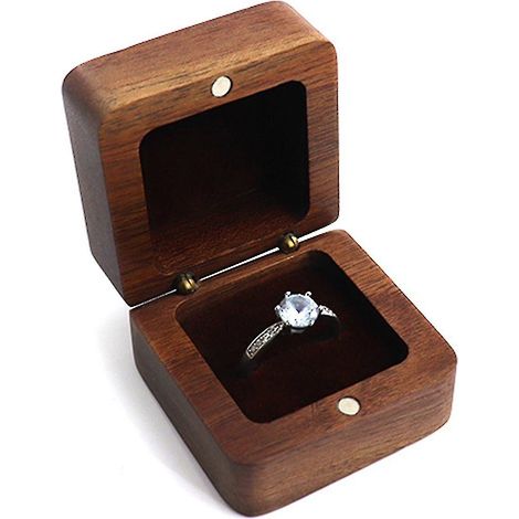 Boîte à bague de fiançailles en bois compatible avec une demande en mariage - Petite boîte à bague de fiançailles en bois WR (1/4)