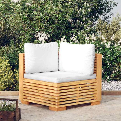 vidaXL Canapé d'angle de jardin et coussins crème Bois de teck massif (1/5)