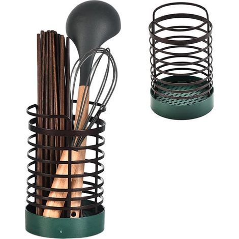 Égouttoir couverts bronze avec base PP verte, rangement cuisine pratique pour fourchettes, couteaux et ustensiles (1/4)