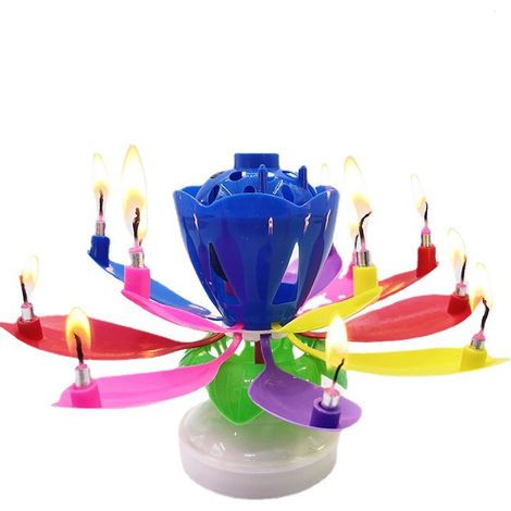 Bougies musicales en forme de fleur de lotus, fleur de lotus tournante avec musique, bougie d'anniversaire, décoration de gâteau, fête, joie d'anniversaire