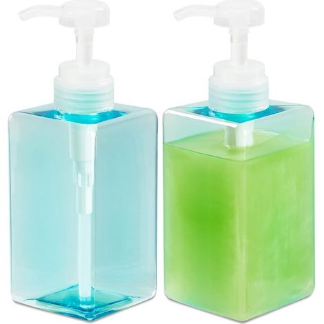 Distributeur de savon - PETG - 2 pièces - Distributeurs de savon - Distributeur de savon sur pied - Bleu transparent - Cuisine - Toilettes- 450 ml - Distributeur de gel douche Shampooing (1/5)