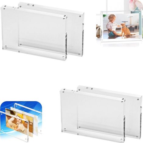 Cadres photo acryliques magnétiques 10 x 15 cm - lot de 4 cadres doubles transparents et imperméables (1/5)