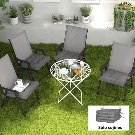 Lot coussins chaises Gris salle manger/jardin imperméables 2 attaches fixation foncé 42x42x5 cm (1/4)
