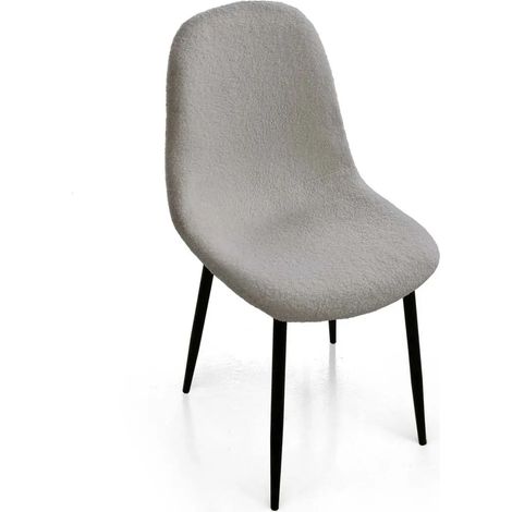 Set de 4 sillas tapizadas en tejido teddy gris 44x48x79