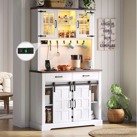 Küchenschrank 180x108x40 cm weiß mit LED, Steckdosen und viel Stauraum (1/5)