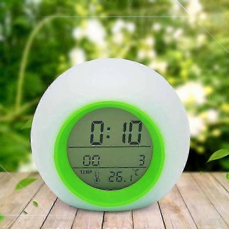 Réveil rond coloré et créatif avec boule calendrier, veilleuse, réveil de chevet, réveil pour enfants, vert (1/4)