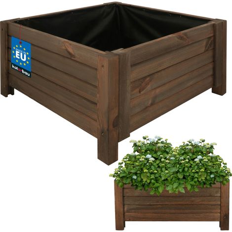 KOTARBAU® Jardinière Extérieur - Bois de Pin Imprégné - 60 x 60 x 30 cm - Brun - Jardiniere sur Pieds - Bac à Fleurs Rectangulaire - Grande Capacité - avec Toile Anti-Mauvaises Herbes (1/5)