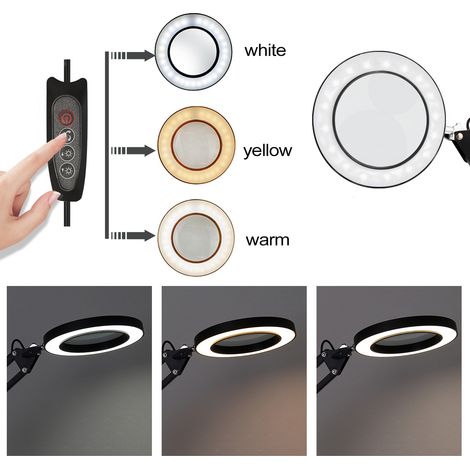 Lampe loupe de bureau 5X avec éclairage LED, pliable et dotée de trois modes de luminosité et d'une alimentation USB. (1/2)