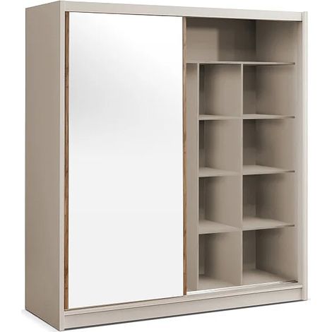 Armadio 2 ante scorrevoli Con specchio L203 cm Beige e Naturale - CALOWI (1/5)
