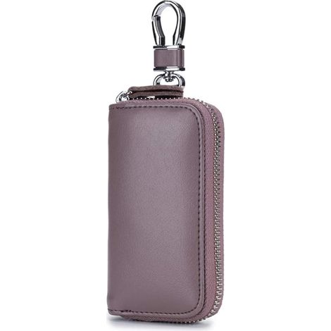 Étui porte-clés multifonction en cuir à fermeture éclair (violet) (1/2)
