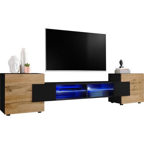 Extreme Furniture, Vitrines Murales Bridge v2, (LxHxP): 230 x 52.5 x 35, Carcasse en Noir Mat, Côtés en Wotan Mat, LED bleues (1/3)