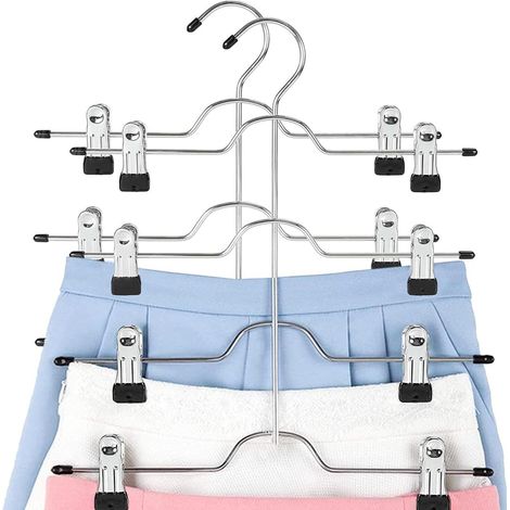 Lot de deux cintres anti dérapants multicolches réglables seize pinces pour jupes jeans serviettes et shorts gain de place au placard
