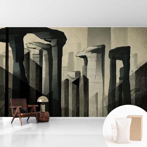 Papier peint intissé mural avec imprimé motifs décoratifs - style contemporain - Colle incluse gratuite Architecture brute 416x254 cm (1/5)