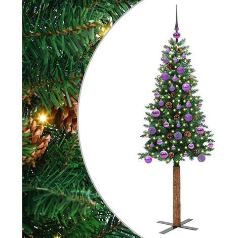 Sapin de Noël  Arbre de Noël mince Vert 150 cm PVC et bois de pin massif (1/5)