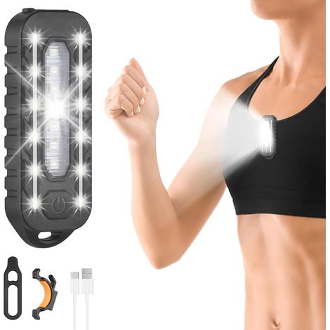 Luci da corsa con clip, 5 modalità di illuminazione, lampada LED con clip ricaricabile tramite USB, 150 LM, impermeabile IPX4, portatile per corridori, jogging, campeggio e passeggiate con il cane all (1/5)