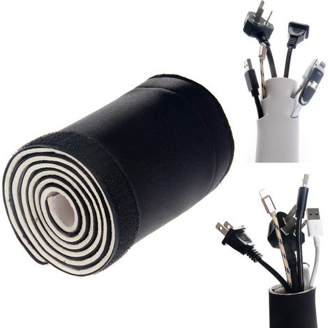 [4x1m] 4 mètres Gaine de Câble en Néoprène, Câble Rangement pour Ranger Cacher Les câbles de TV, Ordinateur, Audio, USB, Home Cinéma, Câble Organisateur Réglable Flexible, Blanc/Noir, TKB5060-4x (1/5)