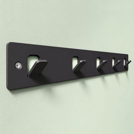 Mai & Mai Kleiderhaken ohne Bohren Wandgarderobe Wandhaken mit 5 Haken Garderobenleiste Garderobenhaken 40cm Schwarz Stalo-14 (1/5)