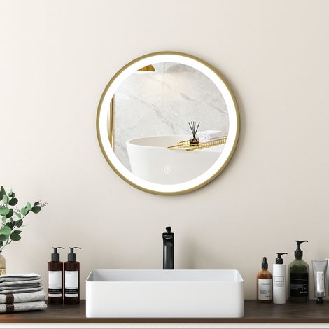 Specchio da bagno rotondo a LED da 40 cm con illuminazione, specchio da parete con 3 temperature di colore, dimmerabile, oro