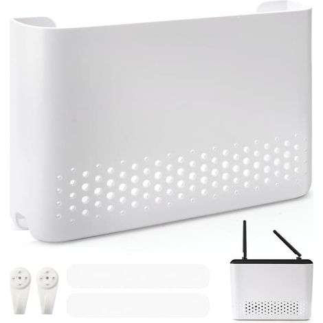 Boîtier de rangement mural blanc pour routeur, étagère dissimulant câble Wi-Fi et TV pour salon ou bureau, 25,6 x 17 x 5,4 cm (1/5)