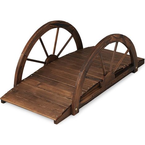Goplus – Pont de jardin en bois 101,5 x 48,5 x 38 cm – Sapin carbonisé – Capacité de charge 75 kg – Rampes de sécurité en forme de roue