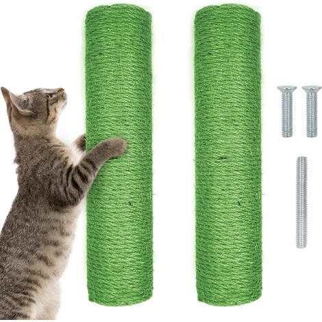 Set di 2 pali di ricambio per tiragraffi per gatti, in corda di canapa, per gattini da interno, colonne alte, viti, filettatura interna, diametro 7 cm, lunghezza 30 cm, colore verde. (1/5)