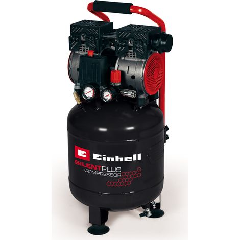 Einhell Compresseur Silencieux TE-AC 24 Silent (750 W, Max. 8 bar, Cuve 24L, 135 L/m, 57dB, moteur sans huile ni entretien)