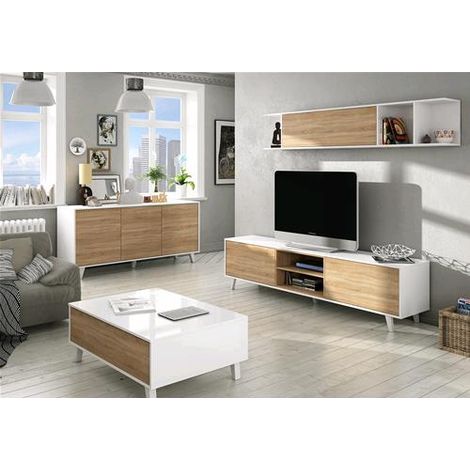 Kit Credenza Mobile A Giorno 3Ante 'Zaiken'Cm.154X41X75H.Bianco /Rovere (1/10)