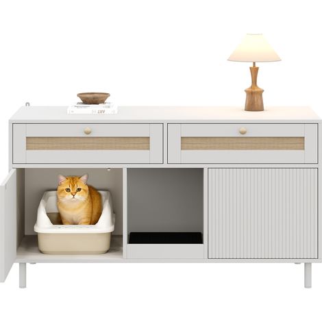 Mobile per lettiera per gatti con tappetino cattura-sabbia, MDF bianco, 120 x 50 x 65 cm, HOMVRA (1/5)