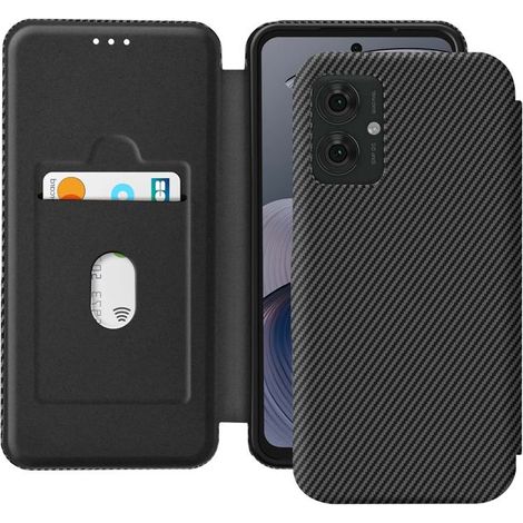 Étui pour smartphone - Motorola Moto G55 - Fibre Carbone - Support Vidéo - Anti-RFID Noir (1/5)