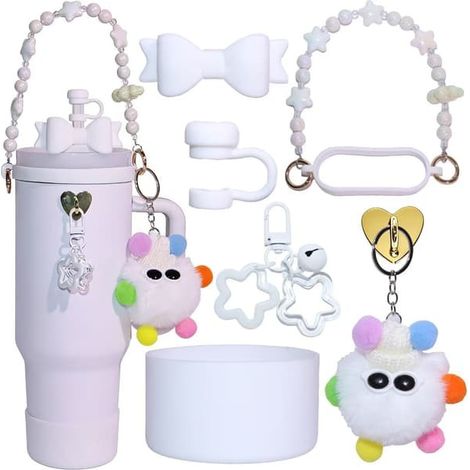 Ensemble de 8 accessoires pour tasse Stanley 40 oz/30 oz : housse en silicone, porte-clés (blanc). (1/2)