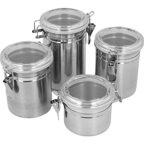 Lot de 4 Boîtes Hermétiques Acier Inoxydable pour Café Thé Lait Conservation Fraîcheur Design Élégant Cuisine Moderne (1/5)