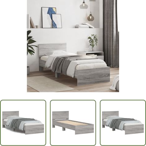 vidaXL Cama con cabecero madera de ingeniería gris Sonoma 75x190 cm (1/5)