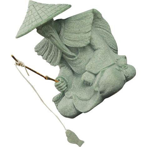 Lightweight and practical sandstone fisherman figurine for aquarium, simple and elegant decoration for office or garden, miniature model of an elderly man (1/5)
