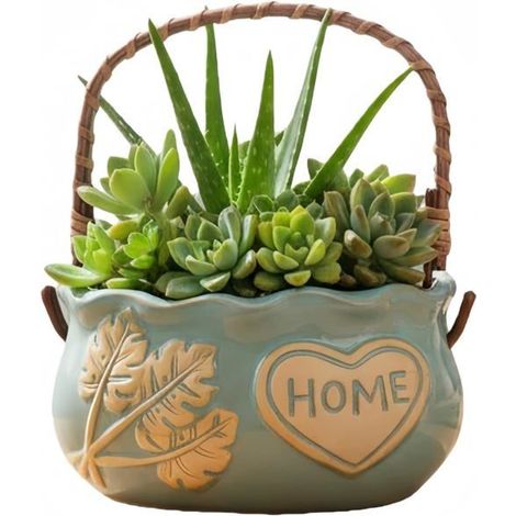 Pot de fleurs en céramique pour plantes grasses, petit pot en céramique, convient aux plantes d'extérieur,bleu (1/4)
