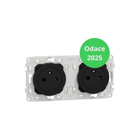 Schneider - Odace 2025 - Double PC 2P+T affleurante - Pru00e9cu00e2blu00e9e - Noir onyx - Ru00e9f : S940062 (1/5)