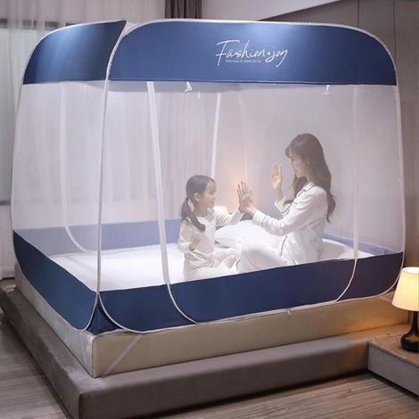 Moustiquaire pliable portable, tente moustiquaire escamotable, moustiquaire de voyage à trois portes avec bord inférieur, installation en 5 secondes (71 x 78 x 65 pouces, bleu e) (1/2)