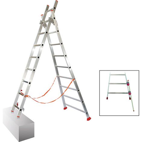 Echelle transformable 2x12 barreaux - Longueur déployée 5,66m - Sol plat ou escalier - ATL350-2/BR