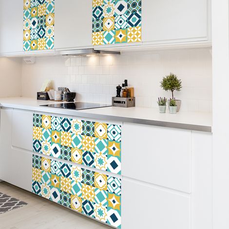 Sticker Mural Carrelage adhésif Cuisine Salle de Bain - 60 STICKERS CARREAUX DE CIMENT MEUBLE GAZTEA - 60stickers15x15cm (1/5)