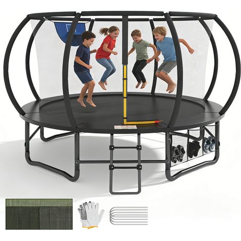 Trampoline Extérieur Enfant Diamètre 427cm, Trampoline de Jardin Robuste, Cadre en Acier Galvanisé avec Sac de Rangement, pour Enfants et Adultes (1/5)
