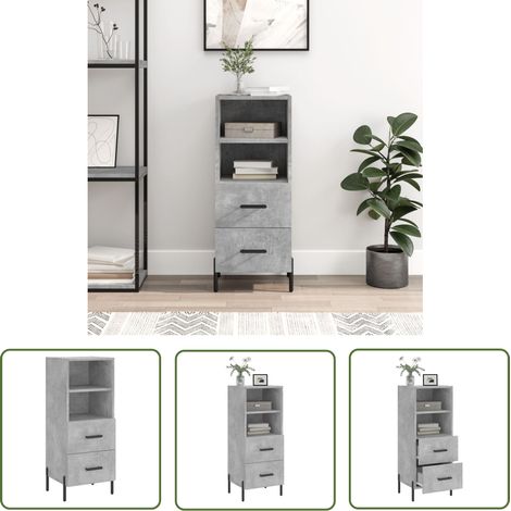 The Living Store Buffet Gris béton 34,5x34x90 cm Bois d'ingénierie - Buffet Design Moderne - Meuble Rangement Gris - Armoire Cuisine - Commode Salon - Étagère Murale (1/5)