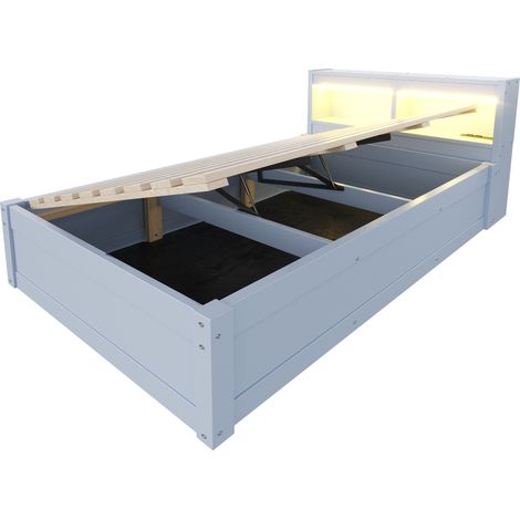 Multifunktionsbett 90 x 200 cm mit EU-Steckdose, LED, Stauraum und Hydraulik, grau (1/5)