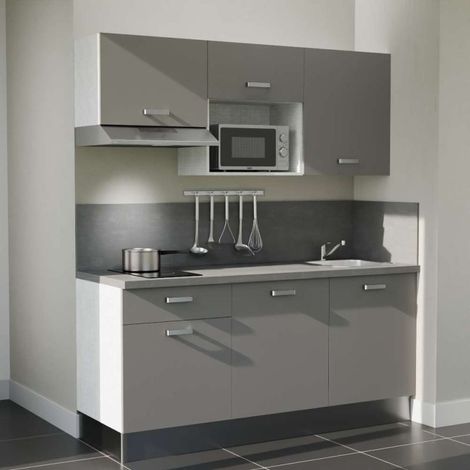 Kochnischen K30L-PT - 180 cm - Laminatplan, spüle Edelstahl, - Graue Front - betongraue Laminatplatte - Kredenzen ja + Haushaltsgeräte Edelstahl