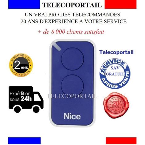 Télécommande de portail - NICE - INTI2B - 433.92 MHz - Bleue - Compatible FLOR‑S (portail privé)