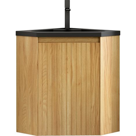 Mueble lavabo de esquina 54,5 cm con lavabo integrado de resina negro mate HOMVRA (1/5)