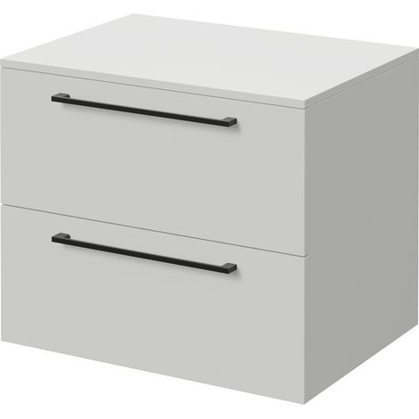 Napoli 460 Gloss Grey Pearl 600mm Wall Mounted 2 Drawer Vanity Unit for Countertop Basins - 600mm - Matt Black 320mm Handle