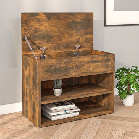 Banc à chaussures, Meuble d'entrée, Banc de Rangement Chêne fumé 60x30x45 cm Bois d'ingénierie NKK20288 (1/5)