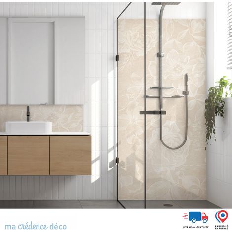 Panneau de douche : Roses et matière - Couleur Blanc perle - Alu composite - 90 - 245 (1/3)