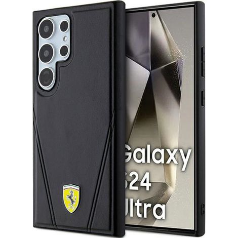 Custodia MagSafe per Samsung Galaxy S24 Ultra con logo Ferrari Hot Stamp V Lines (nera) (1/5)
