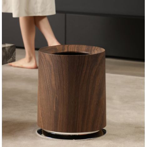 Pattumiera effetto legno di noce da 12 litri con base - Design lussuoso ed elegante, versatile per camera da letto, soggiorno, bagno, pattumiera per interni di alta qualità (1/4)