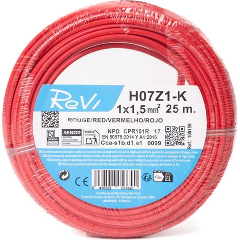 Cable Electrico Libre Halogenos 1,5 mm2 Rojo 25 m  Hilo PVC H07Z1-K  Cable para Electricidad (1/5)